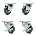 Service Caster 3 Inch Gray Polyurethane Wheel Swivel Top Plate Caster Set with 2 Brakes SCC SCC-20S314-PPUB-TP3-2-TLB-2